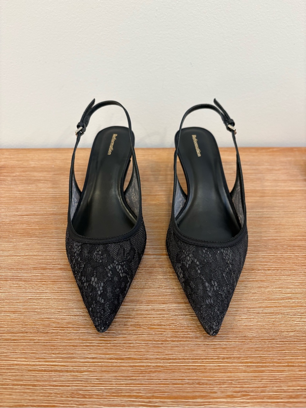 Reformation Wrenley Heeled Slingback Black Lace